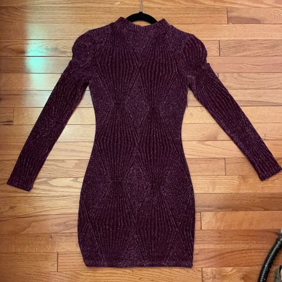 Red velvet tinseled body suit dress - Picture 2 of 2